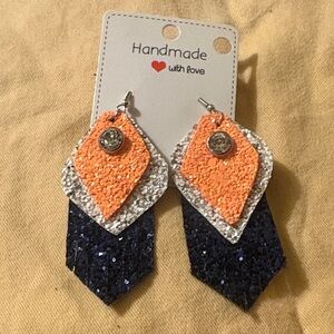 Handmade Orange, Silver, and Blue Layered Earrings